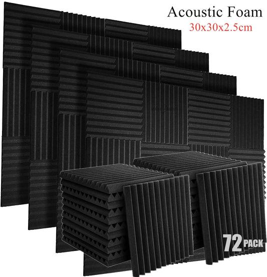 Studio Acoustic Foam Panels – 72-Pack Wedge Soundproof Tiles for Superior Noise Control