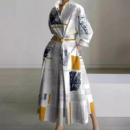Fashionable Large Size Polo Collar Nine Sleeve Loose A- Line Dress Commute Elegant Swing Skirt Chinese Style Women's Dress
