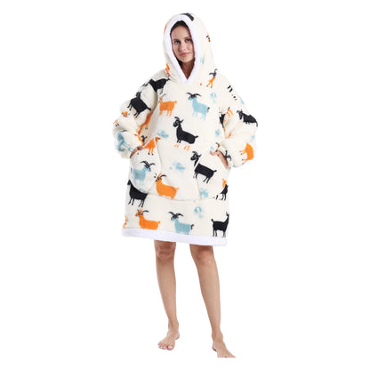 Winter Warm Fleece Fluffy Fuzzy Blanket Hoodie Thick Wearable Blanket Hooded Blanket for Adults Men Women Christmas