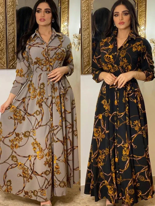 Muslim Abaya Dress Women Ramadan Print Shirt Dresses Autumn  Turkey Islamic Vestidos Elegant India Moroccan Kaftan Arab 2025