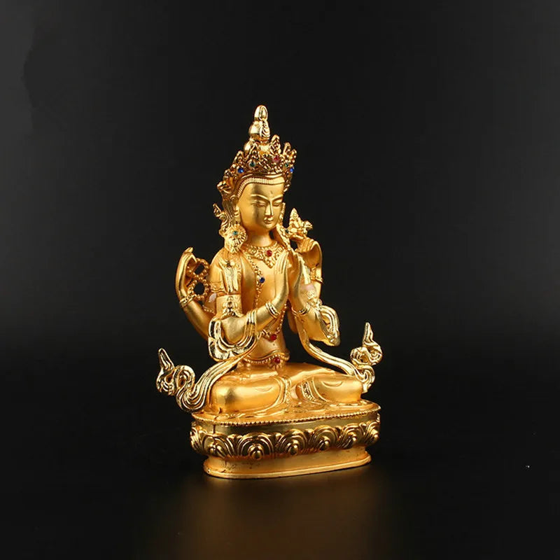 Gold Plated Avalokitesvara Guanyin Buddha Statue 14.8cm - Enhance Your Home Decor