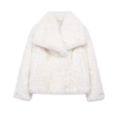 TRAF Woman Autumn Winter Faux Fur Coat Plush Fluffy Women's Jacket New in Outerwears White Red Gray Black Wool Blends Coats