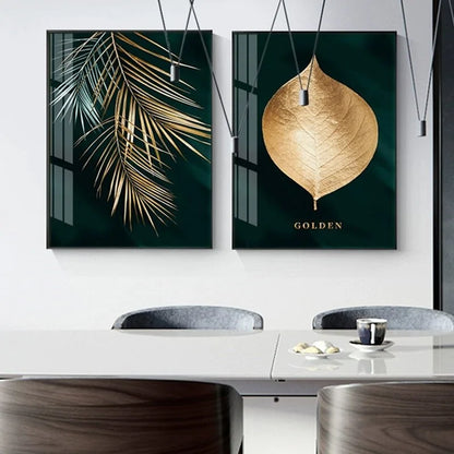 Elevate Your Home Decor with Abstract Golden Plant Leaves Multi Panel Wall Art