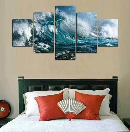 5 Pieces Ocean Wave Canvas Wall Art Seascape Sunset Artwork Painting