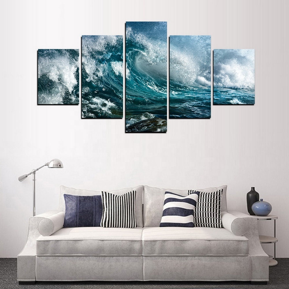 5 Pieces Ocean Wave Canvas Wall Art Seascape Sunset Artwork Painting