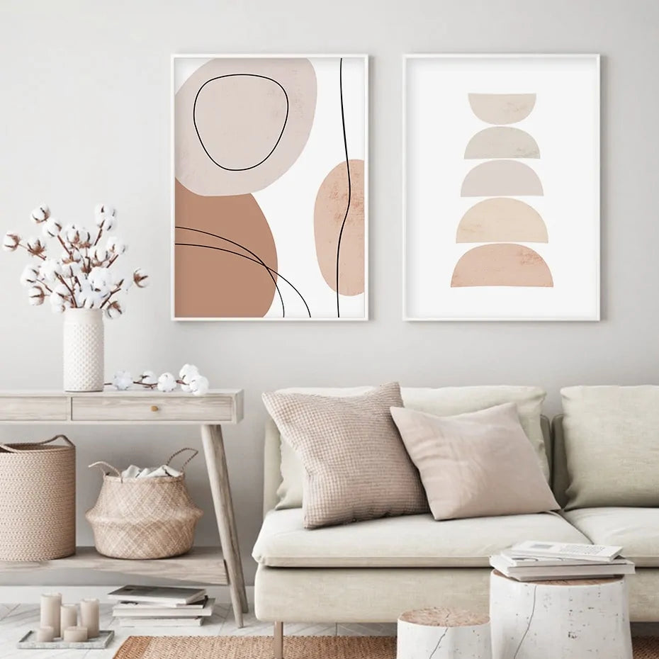 Elevate Your Home with Abstract Geometric Beige Boho Style Canvas Wall Art – Free Shipping Worldwide